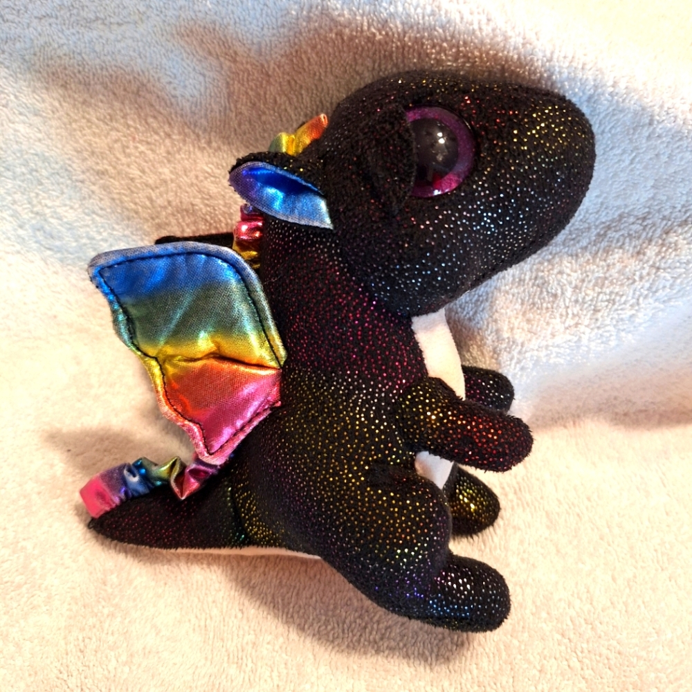 Ty Beaniei Boos Large big eye Anora Sparkle black rainbow dragon plush 6"